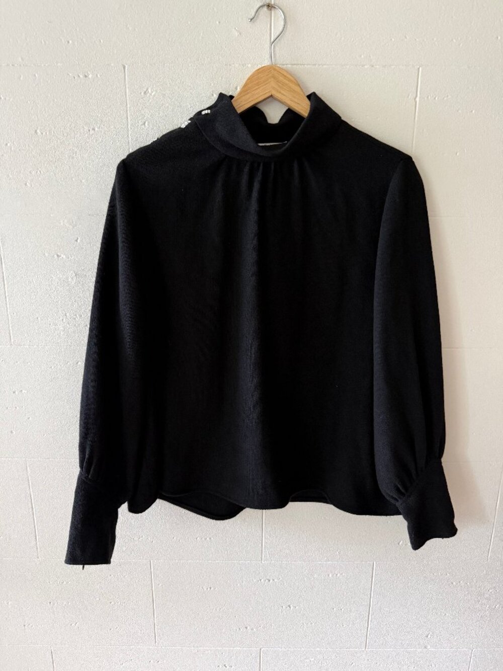 Ba$sh | Wool Black Blend Mock Neck Diamond Buttons | Quiet Luxury Fall | Small